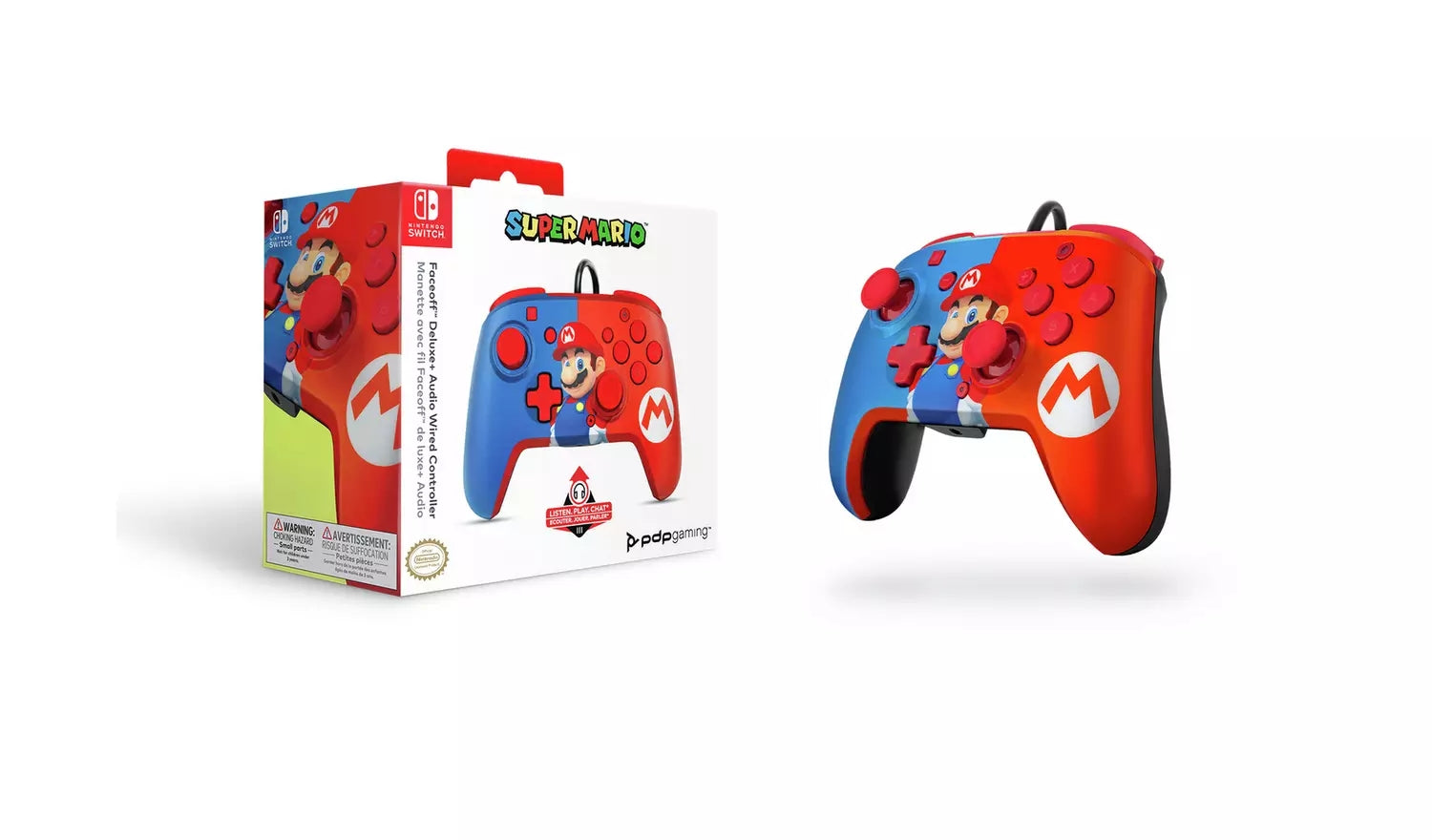 Switch controller con cavo PDP Wired - Controller Faceoff Deluxe+ Audio Super Marioc