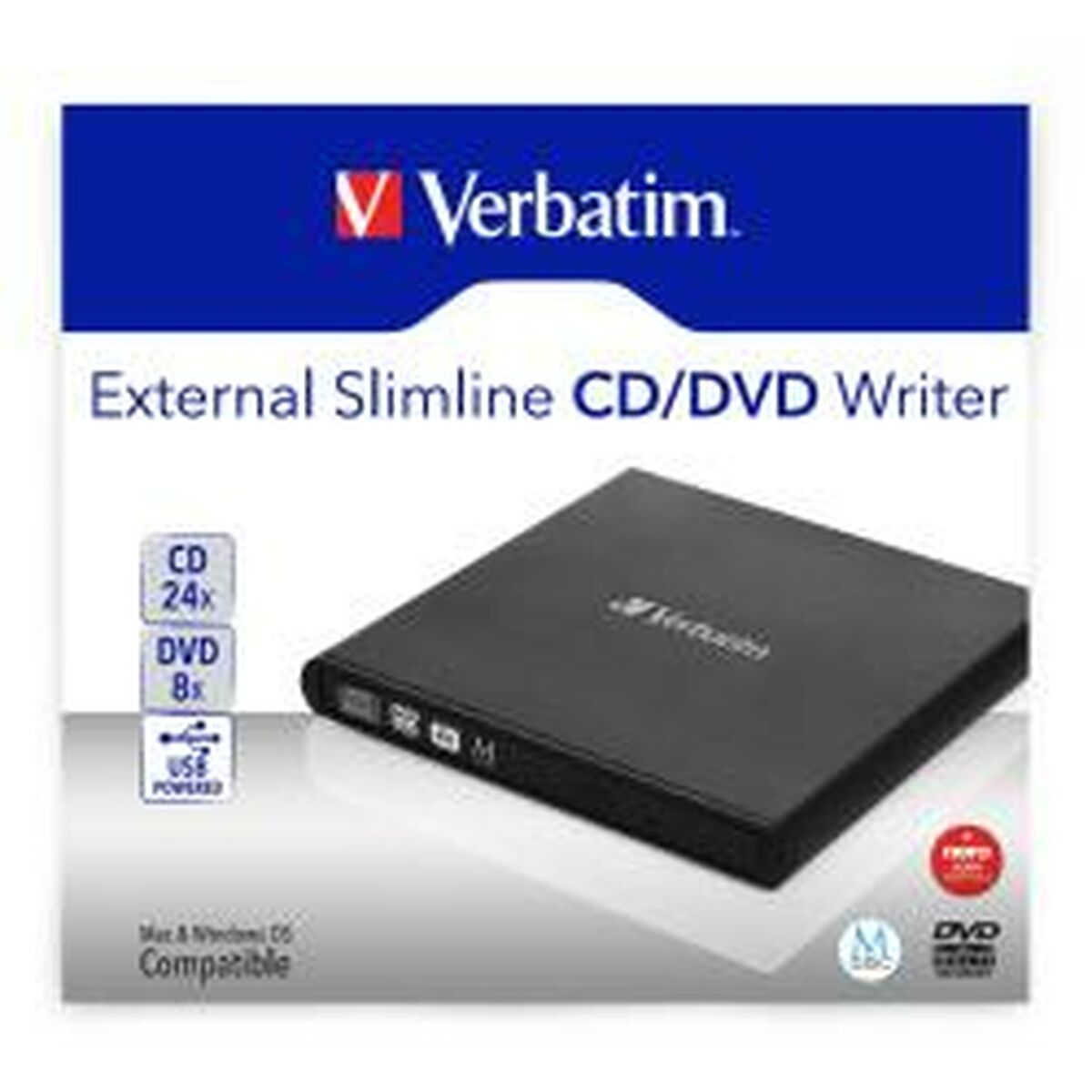 Registratore esterno Verbatim Slimline CD/DVD 24x - Disponibile in 3-4 giorni lavorativi