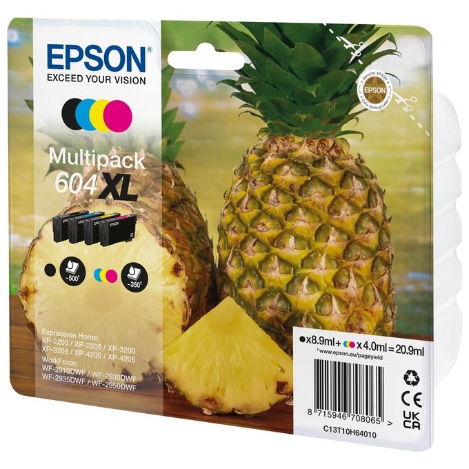 Epson 604XL Cartuccia D'Inchiostro 4 Pezzi Originale Resa Elevata Nero-Ciano-Magenta-Giallo - Disponibile in 3-4 giorni lavorativi