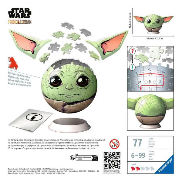 RAVENSBURGER Grogu - con orecchie3D Puzzleball 72 pezzi - Disponibile in 2/3 giorni lavorativi