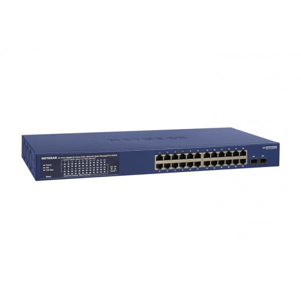 NETGEAR Smart GS724TP - Switch - L3 Lite - intelligente - 24 x 10/100/1000 (PoE+) + 2 x Gigabit SFP - desktop, montabile su rack - PoE+ (190 W) - Disponibile in 3-4 giorni lavorativi