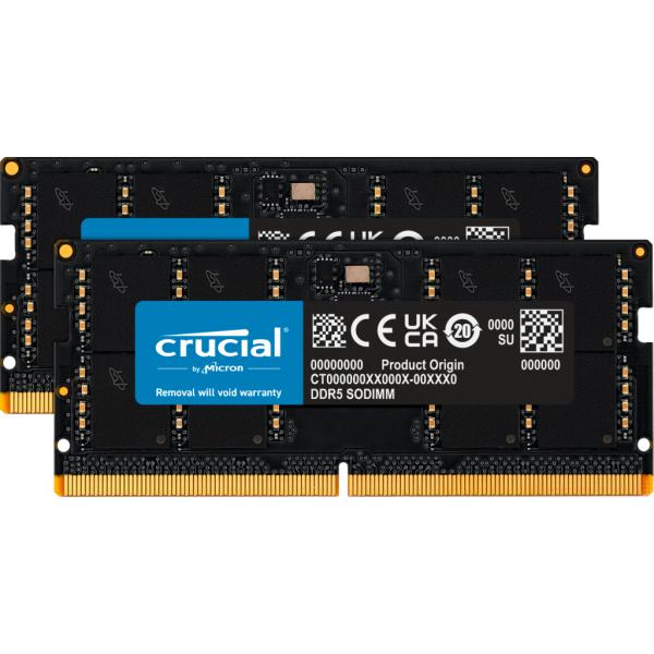 Crucial - DDR5 - kit - 96 GB: 2 x 48 GB - SO DIMM 262-pin - 5600 MHz / PC5-44800 - CL46 - 1.1 V - on-die ECC - nero - Disponibile in 3-4 giorni lavorativi