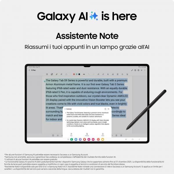 Tablet Nuovo TABLET SAMSUNG GALAXY TAB S9 11" 256GB RAM 12GB WI-FI GRAFITE - Disponibile in 3-4 giorni lavorativi