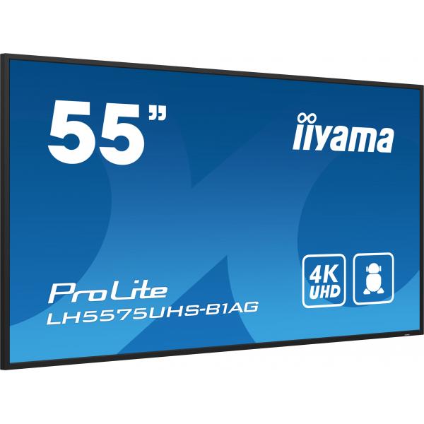 iiyama LH5575UHS-B1AG visualizzatore di messaggi Pannello piatto per segnaletica digitale 138,7 cm (54.6") LCD Wi-Fi 500 cd/m 4K Ultra HD Nero Processore integrato Android 11 24/7 - Disponibile in 6-7 giorni lavorativi
