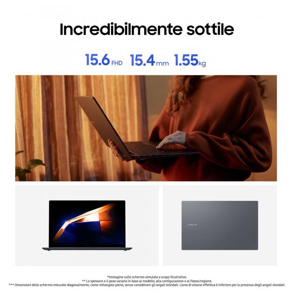 PC Notebook Nuovo Samsung Galaxy Book4 Intel Core 7 150U 16GB Intel Graphics 512GB 15,6 Full HD Windows 11 - Disponibile in 3-4 giorni lavorativi