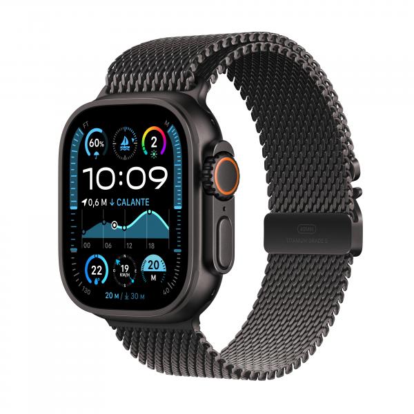 Apple Watch Ultra 2 GPS + Cellular 49mm Cassa Titanio Nero con Nero Titanium Milanese Loop - L - Disponibile in 6-7 giorni lavorativi