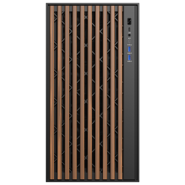 Case WOODY - Gaming Tower- ATX- 3x14cm Black fan- 2xUSB3- Type-C- Wood Front- Temp Glass Side Panel - Disponibile in 3-4 giorni lavorativi
