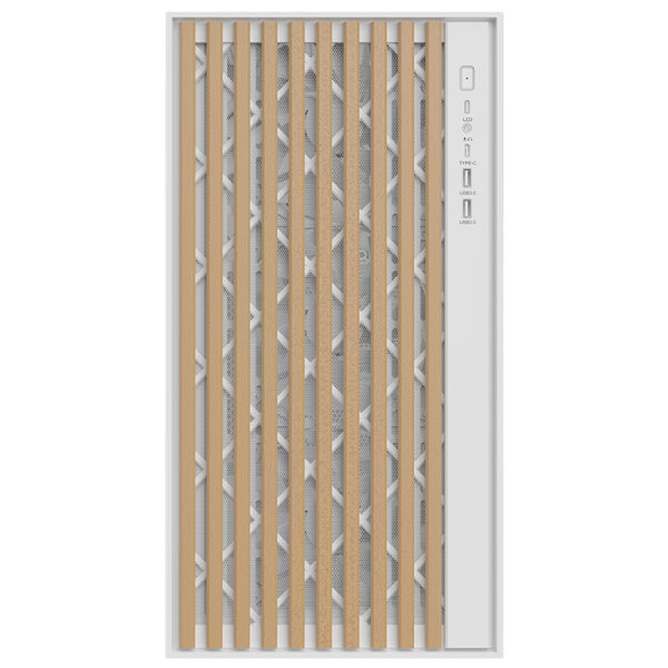Case WOODY - Gaming Tower- ATX- 3x14cm White fan- 2xUSB3- Type-C- Wood Front- Temp Glass Side Panel- White Edtion - Disponibile in 3-4 giorni lavorativi