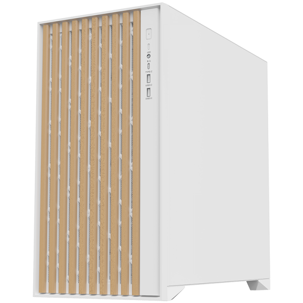 Case WOODY - Gaming Tower- ATX- 3x14cm White fan- 2xUSB3- Type-C- Wood Front- Temp Glass Side Panel- White Edtion - Disponibile in 3-4 giorni lavorativi