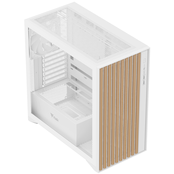 Case WOODY - Gaming Tower- ATX- 3x14cm White fan- 2xUSB3- Type-C- Wood Front- Temp Glass Side Panel- White Edtion - Disponibile in 3-4 giorni lavorativi