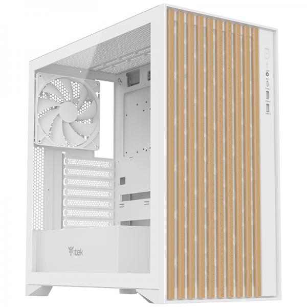 Case WOODY - Gaming Tower- ATX- 3x14cm White fan- 2xUSB3- Type-C- Wood Front- Temp Glass Side Panel- White Edtion - Disponibile in 3-4 giorni lavorativi