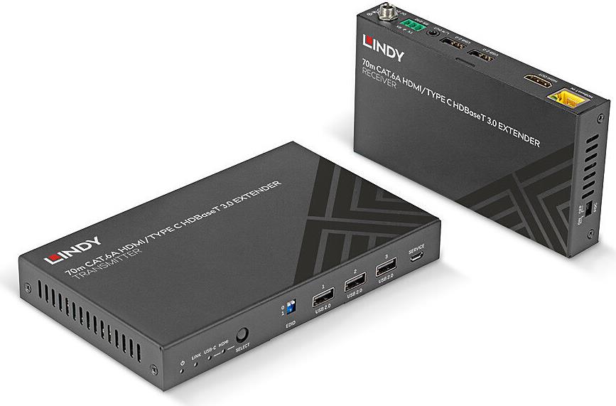 Lindy 70m Cat.6A TypeC & HDMI HDBaseT 3.0 KVM Extender (38346) - Disponibile in 6-7 giorni lavorativi