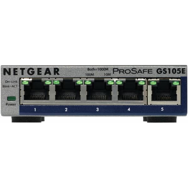 NETGEAR GS105E SWITCH 5 LAN RJ-45 10/100/1000Mbps GRIGIO - Disponibile in 3-4 giorni lavorativi