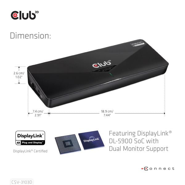 CLUB3D DOCKING STATION USB 3.0 3x USB 3.0 1xHDMI 1xDISPLAY PORT 1xDVI-I - Disponibile in 3-4 giorni lavorativi