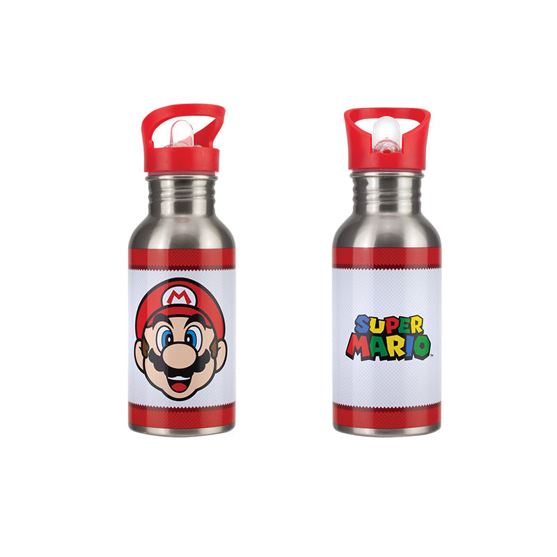 PALADONE NINTENDO SUPER MARIO  METAL WATER BOTTLE WITH STRAW - Disponibile in 2/3 giorni lavorativi Paladone