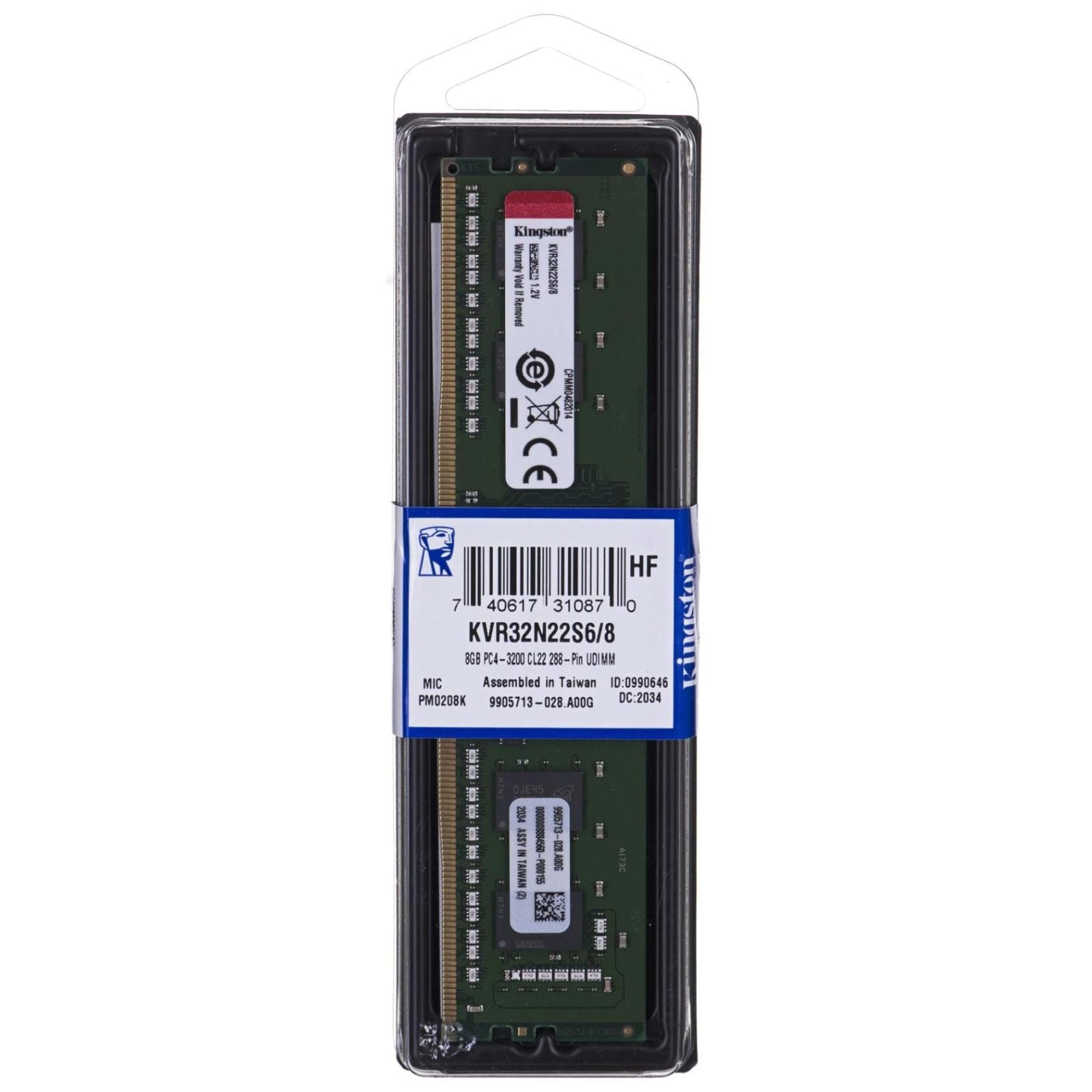 Kingston Memoria RAM DDR4 8GB DIMM 3200 Mhz KVR32N22S6/8 - Disponibile in 2-4 giorni lavorativi GameSIDE&Tech