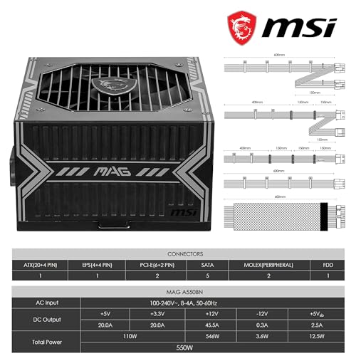 MSI MAG A550BNL 550W 80+ Bronze PFC Attivo MSI Microstar