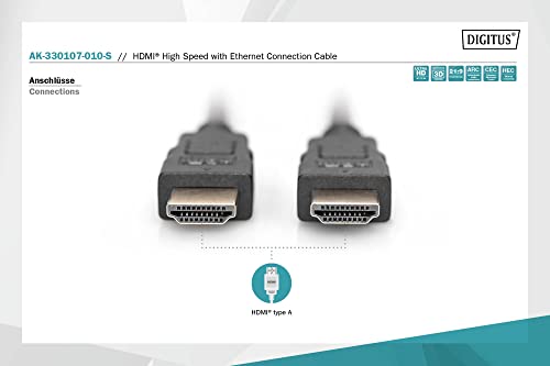 CAVO DIGITUS HDMI TO HDMI, M/M, 1MT, CONNETTORI DORATI, NERO, AK330107010S - Disponibile in 2-4 giorni lavorativi DIGITUS