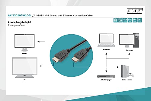 CAVO DIGITUS HDMI TO HDMI, M/M, 1MT, CONNETTORI DORATI, NERO, AK330107010S - Disponibile in 2-4 giorni lavorativi DIGITUS
