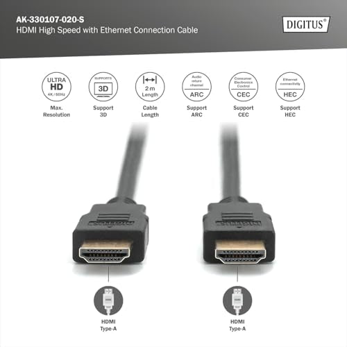 CAVO DIGITUS HDMI TO HDMI,M/M, 2MT, 4K 3D ETHERNET, CONNETTORI DORATI,TRIPLA SCHERMATURA, NERO, AK330107020S - Disponibile in 2-4 giorni lavorativi DIGITUS