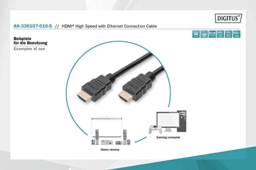 CAVO DIGITUS HDMI TO HDMI, M/M, 1MT, CONNETTORI DORATI, NERO, AK330107010S - Disponibile in 2-4 giorni lavorativi DIGITUS
