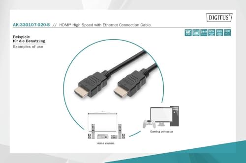 CAVO DIGITUS HDMI TO HDMI,M/M, 2MT, 4K 3D ETHERNET, CONNETTORI DORATI,TRIPLA SCHERMATURA, NERO, AK330107020S - Disponibile in 2-4 giorni lavorativi DIGITUS