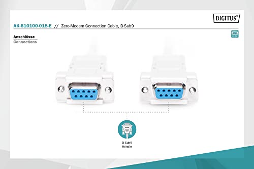 Digitus cavo Null Modem Seriale RS232 Crossover F/F 9 poli 1.8MT - Disponibile in 2-4 giorni lavorativi DIGITUS