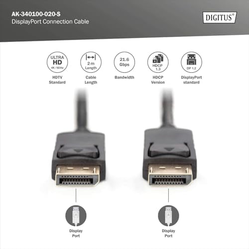 CAVO DIGITUS DISPLAYPORT 1.2 TO DP, M/M, 2MT, 4K, NERO, AK340100020S - Disponibile in 2-4 giorni lavorativi DIGITUS