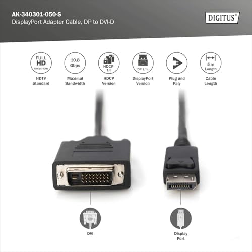 Digitus Cavo Adattatore DP/DVI-D 24+1 Dual-Link M/M 5m DIGITUS