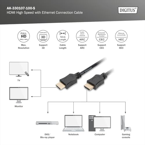 Digitus Cavo HDMI 3D Tripla schermatura 10m certificati 4k DIGITUS