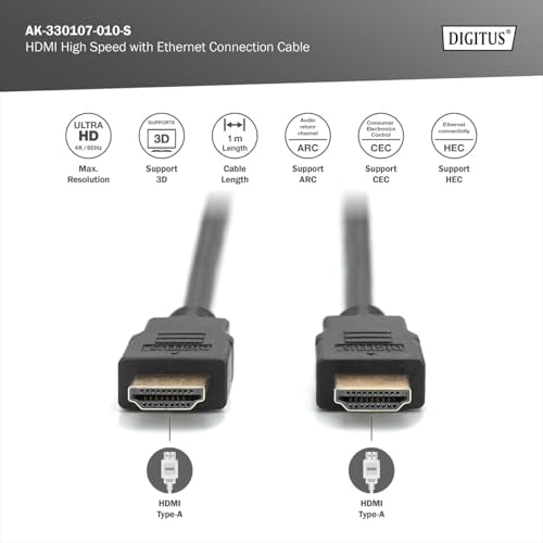CAVO DIGITUS HDMI TO HDMI, M/M, 1MT, CONNETTORI DORATI, NERO, AK330107010S - Disponibile in 2-4 giorni lavorativi DIGITUS