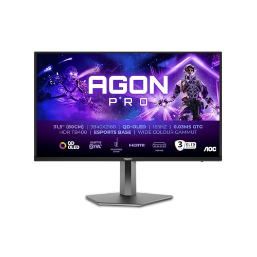 AOC Agon Pro AG326UDMonitor 31,5" QD-OLED 165Hz 4K 0,03ms Multimediale Pivot Hub USB 2*HDMI/DisplayPort AOC