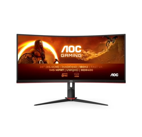 AOC CU34G2XP/BK Monitor Curvo 34" VA 180Hz WQHD 1ms HDR Multimediale USB 2*HDMI/2*DP AOC