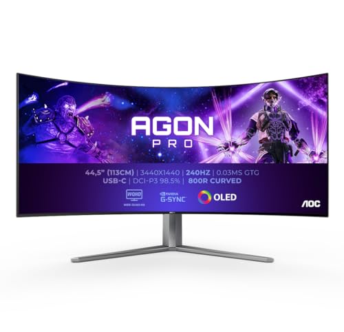 AOC Agon Pro AG456UCZD Monitor Curvo 44,5" OLED 240Hz UWQHD 0.03ms Multimediale Hub USB 2*HDMI/DisplayPort AOC