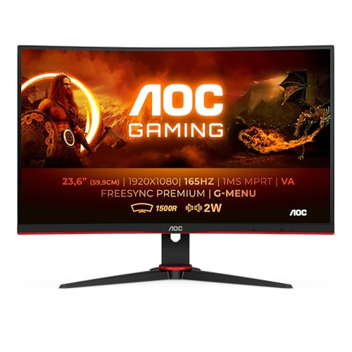 AOC C24G2AE/BK Monitor Curvo 24" VA 165Hz FullHD 1ms Multimediale FreeSync VGA/HDMI/DP - Disponibile in 2-4 giorni lavorativi AOC