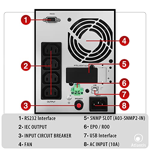 UPS ATLANTIS A03-OP1002 Server Online 1000VA (900W) Tower doppia batteria USB/EPO 4xIEC LCD Slot SNMP (codice A03-SNMP2-IN) - Disponibile in 2-4 giorni lavorativi ATLANTIS