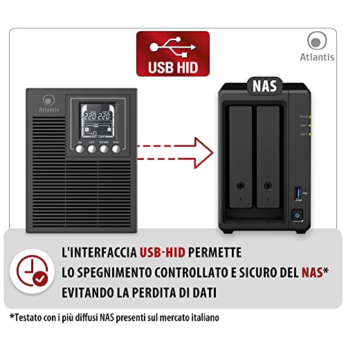 UPS ATLANTIS A03-OP1002 Server Online 1000VA (900W) Tower doppia batteria USB/EPO 4xIEC LCD Slot SNMP (codice A03-SNMP2-IN) - Disponibile in 2-4 giorni lavorativi ATLANTIS