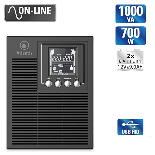 UPS ATLANTIS A03-OP1002XLN Server Online 1000VA (700W) Tower doppia batteria USB/EPO/RS232 1xIEC 2xSchuko LCD - Disponibile in 2-4 giorni lavorativi ATLANTIS