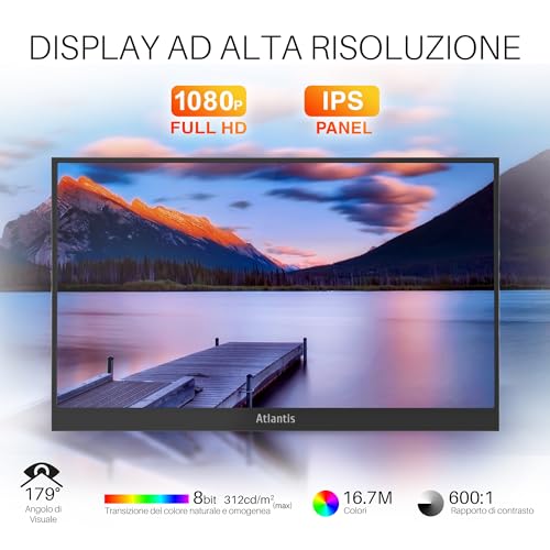 MONITOR PORTATILE ATLANTIS LED 15,6" Wide A05-P156WP IPS 1920x1080 25ms 312cd/m² 600:1 MM 1xMini HDMI 2xUSB-C Cust. Base Piegh. - Disponibile in 2-4 giorni lavorativi ATLANTIS