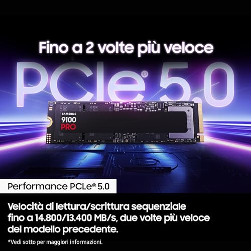 Samsung 9100 PRO SSD 4TB M.2 NVME PCIe 5.0 14800/13400 MB/s - Disponibile in 2-4 giorni lavorativi Samsung