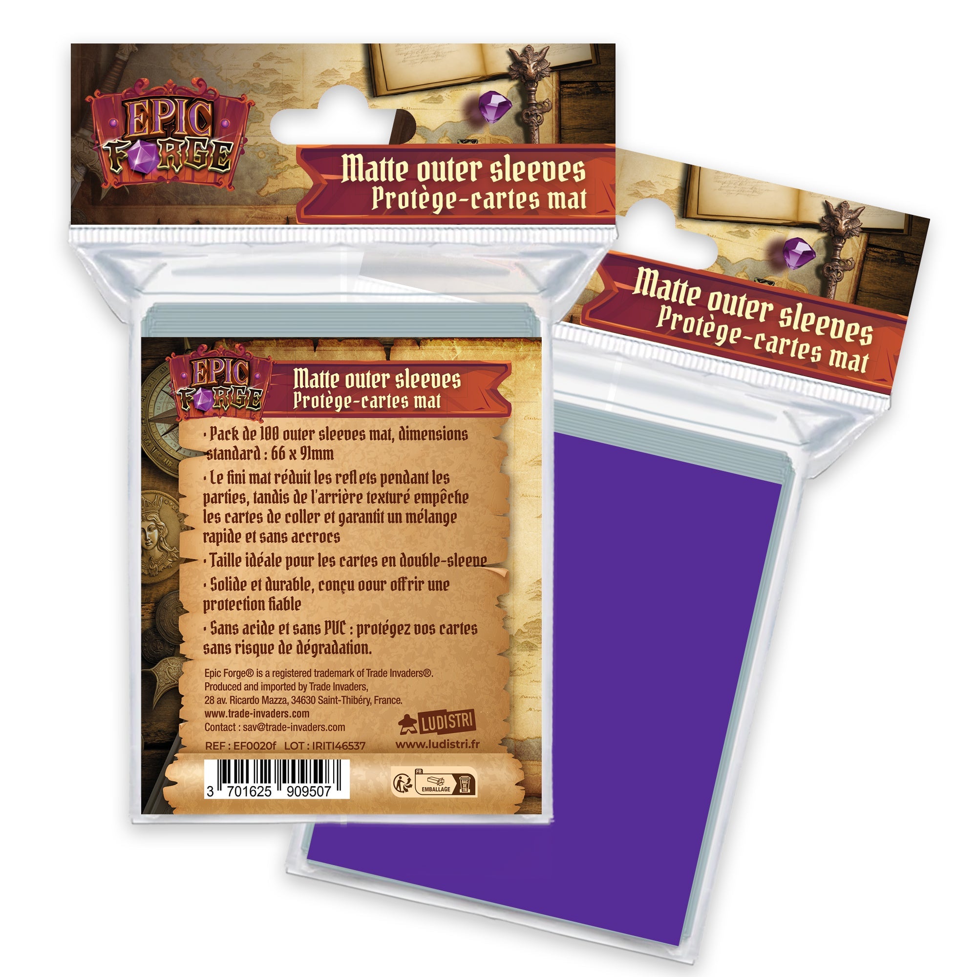EPIC FORGE  Outer sleeves Mat (66*91 mm) x100 (100 microns) - PURPLE Trade Invaders