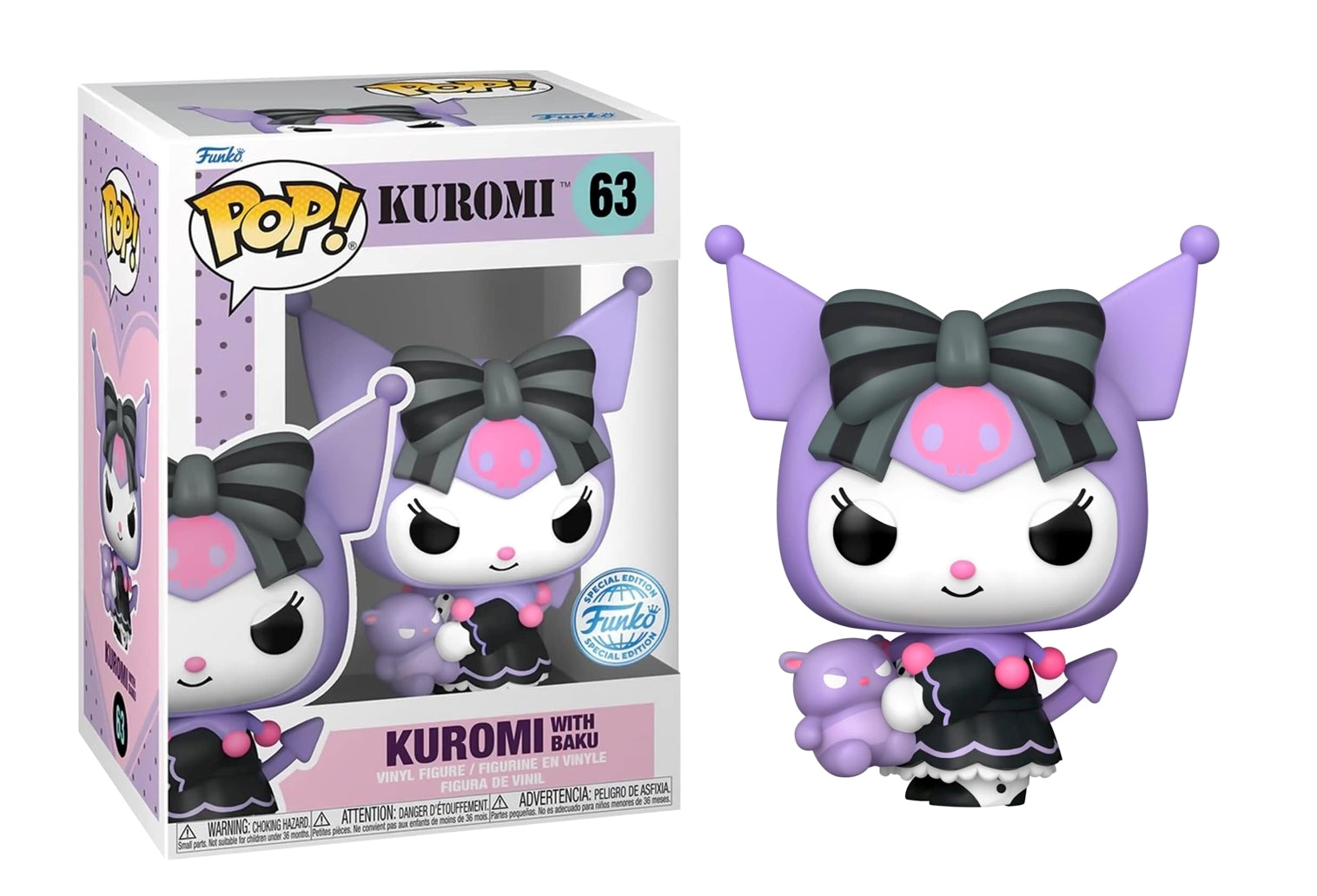 FUNKO POP Sanrio: Kuromi - 63 Kuromi With Baku (Exclusive) 9 cm Funko