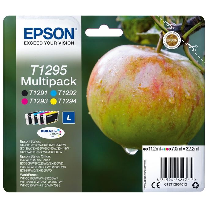 Epson T1295 Multipack 7ml-11,2ml Nero Ciano Magenta Giallo - Disponibile in 3-4 giorni lavorativi