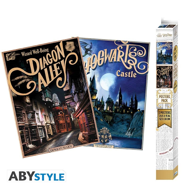 ABYSTYLE HARRY POTTER - Set 2 Poster: Retro Hogwarts&Diagon (52x38) - Disponibile in 2/3 giorni lavorativi Abystyle