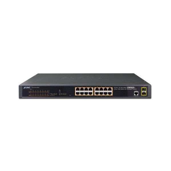 Planet GS-4210-16P2S switch di rete Gestito L2+ Gigabit Ethernet (10/100/1000) Nero 1U Supporto Power over Ethernet (PoE) - Disponibile in 6-7 giorni lavorativi
