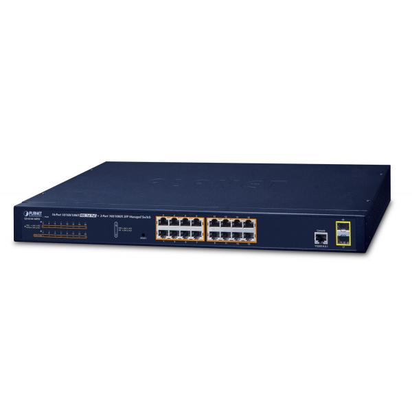Planet GS-4210-16P2S switch di rete Gestito L2+ Gigabit Ethernet (10/100/1000) Nero 1U Supporto Power over Ethernet (PoE) - Disponibile in 6-7 giorni lavorativi
