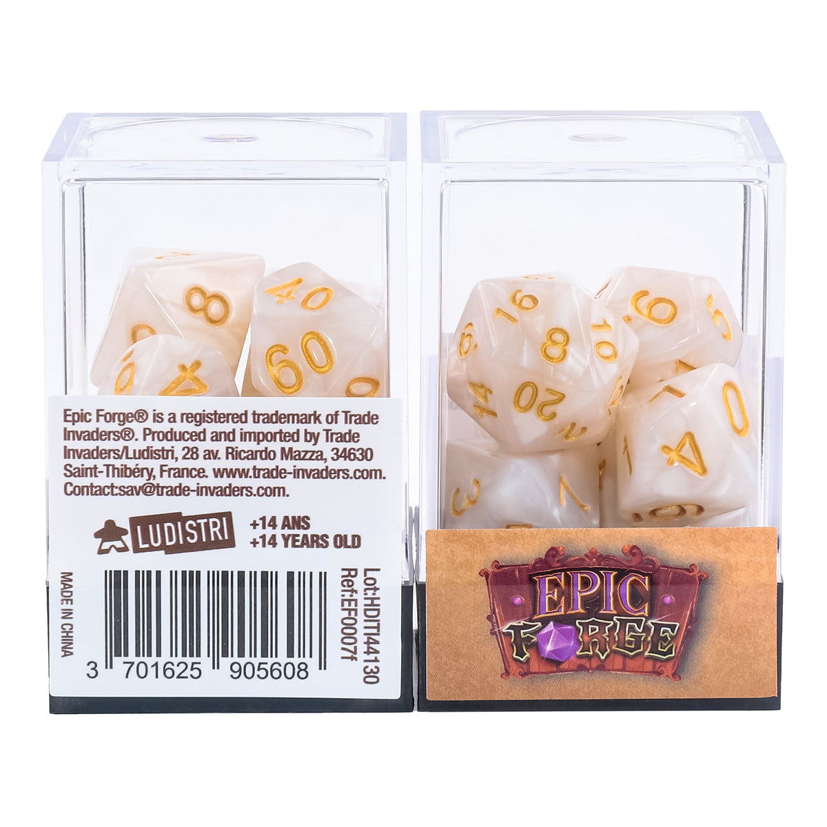 EPIC FORGE  7 Dices Pack - White and Gold Pearly Trade Invaders