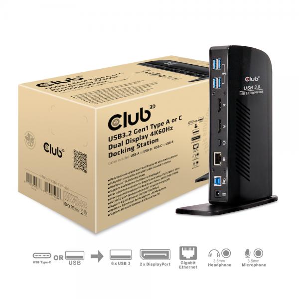 CLUB3D CSV-1460 DOCKING STATION USB3.0 DUAL DISPLAY 4K 60HZ COLORE NERO - Disponibile in 3-4 giorni lavorativi