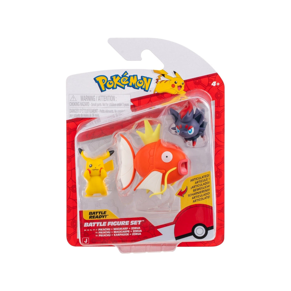 JAZWARES Battle Figure Pack: Pokemon - Pikachu, Zorua, Magikarp Jazwares