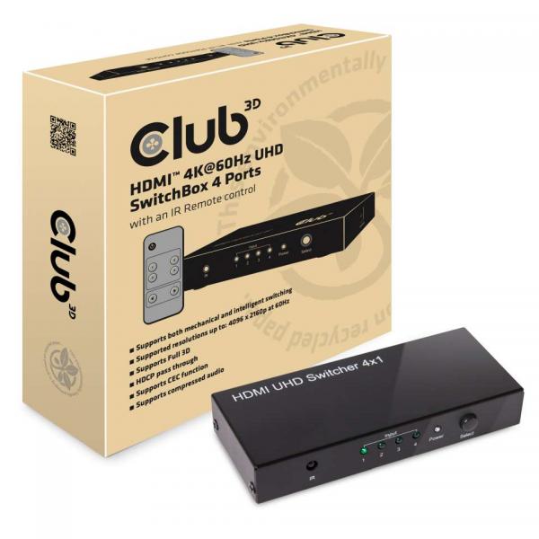 Club3D Hdmi 2.0 Ultra Hd SwitchBox 4 Ports - Disponibile in 3-4 giorni lavorativi